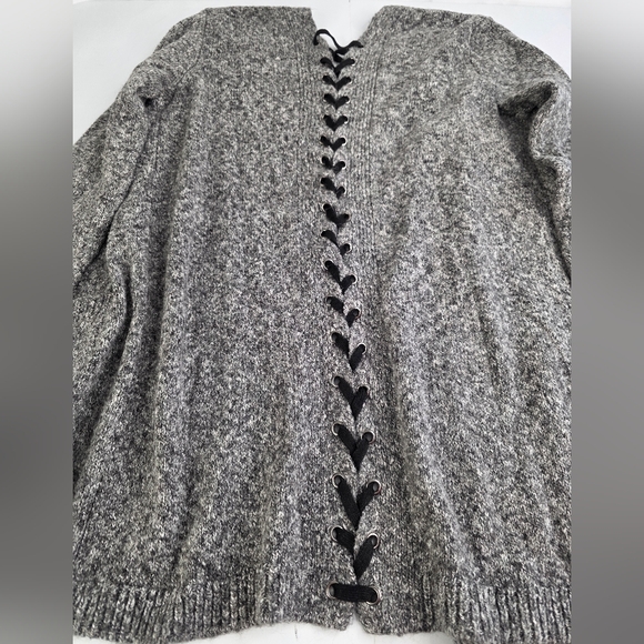 Black Tape M Lace-Up Back Cardigan Sweater Black Gray 1748-AX - Picture 12 of 13